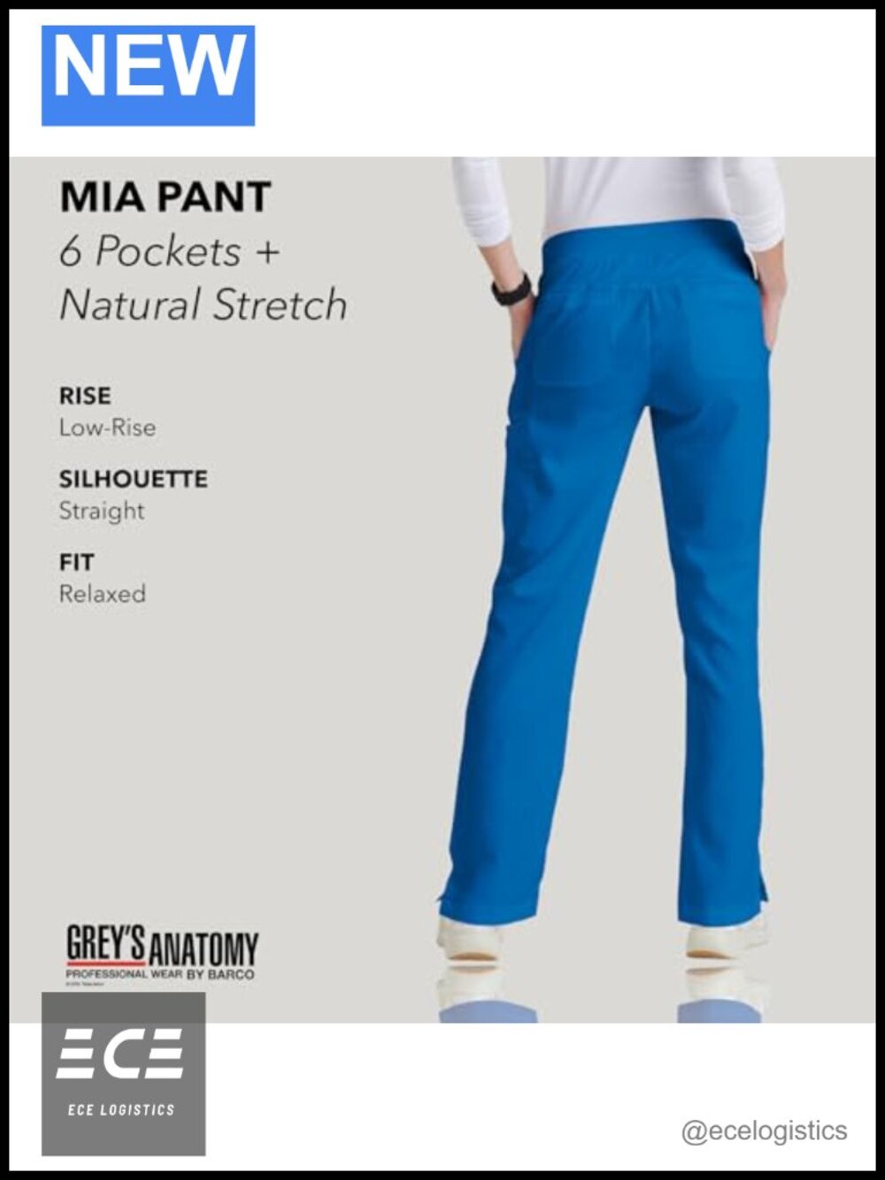 Womens Grey's Anatomy Mia Scrub Pant Low Rise Straight Leg Cargo 6 Pocket - Picture 2 of 6